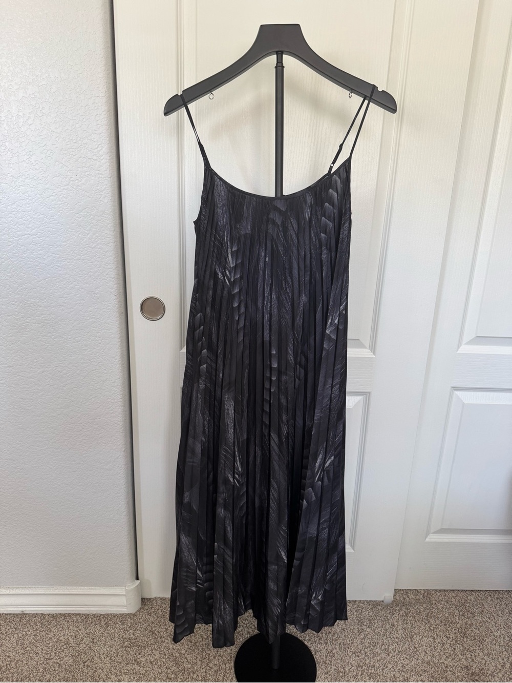 All Saints Black Pleated Maxi Slip Dress